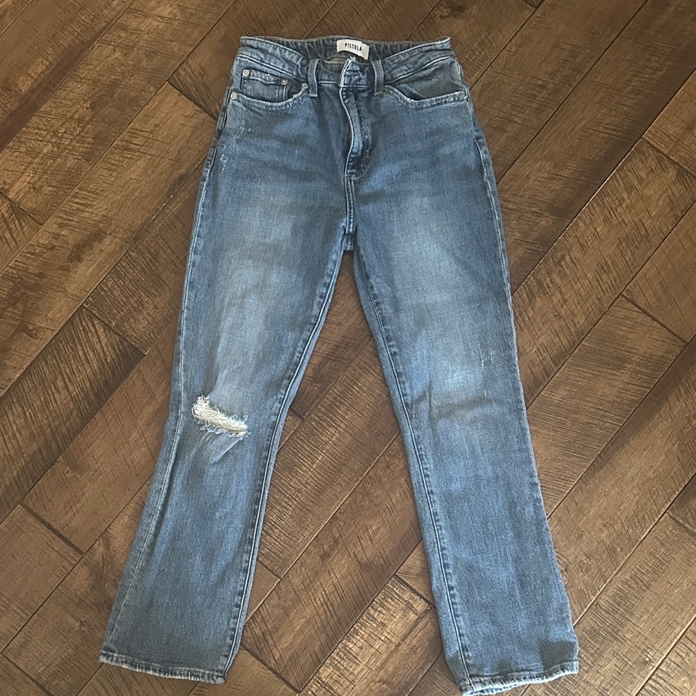pistola Straight-Leg Blue Denim Jeans with Knee Rip